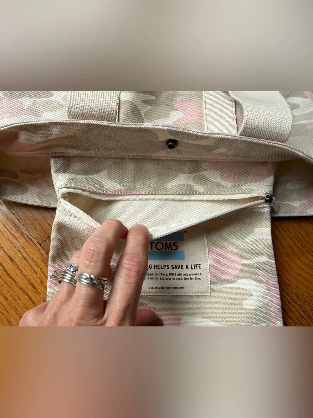 TOMS Pink Camo Canvas Crossbody Tote Bag Convertible Snap Top